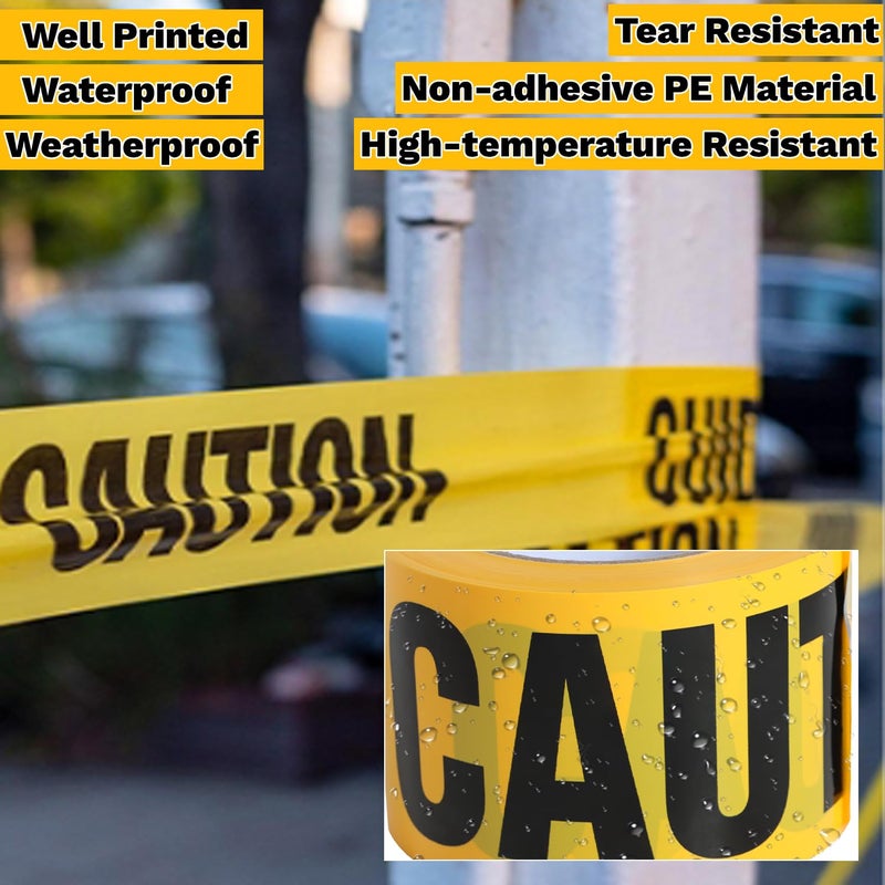 Sunroda Yellow Caution Tape 2 Pack, 3" x 656FT Total Yellow Warning Tape Halloween Caution Tape Roll, Construction Tape for Danger Hazard Areas Crime Scene Halloween Party Decorations (2 Pack 656FT) - Image 4